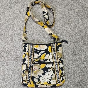 Floral Quilted Crossbody Bag - Black, Yellow, Cream